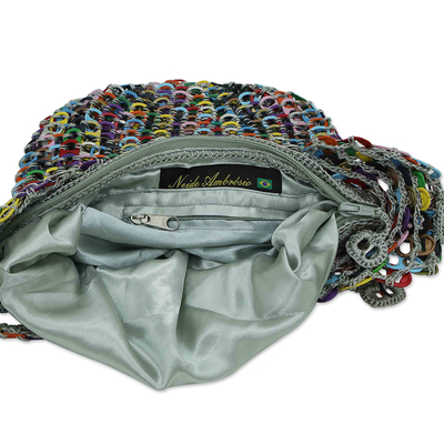 Soda pop-top shoulder bag, 'Eco Colors' - Hand Crocheted Recycled Pop-top Zipper Shoulder Bag
