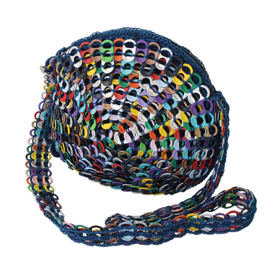 Soda pop-top shoulder bag, 'Bright Mandala' - Rainbow Mandala Crocheted Soda Pop-Top Shoulder Bag
