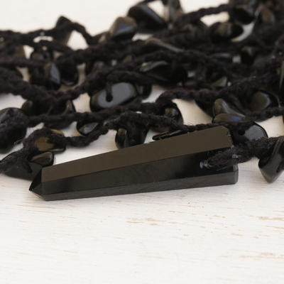 Halskette mit Obsidian-Anhänger - Obsidian 4-strängige Häkelkette aus Brasilien