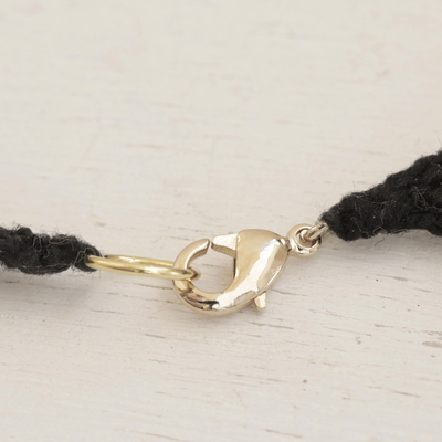 Obsidian pendant necklace, 'Black Crochet' - Obsidian 4 Strand Crochet Necklace from Brazil