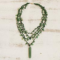 Aventurine pendant necklace, 'Green Crochet'