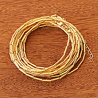 Gold plated beaded wrap bracelet, 'Golden Treasure' - Extra Long 18k Gold Plated Beaded Wrap Bracelet