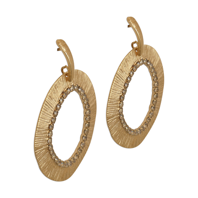 18k gold plated drop earrings, 'Contemporary Sparkle' - Brazil 18k Gold Plated Earrings with Rhinestones