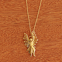 Gold plated pendant necklace, 'Michael Archangel' - Brazilian 18k Gold  Plated Angel Collection Pendant Necklace