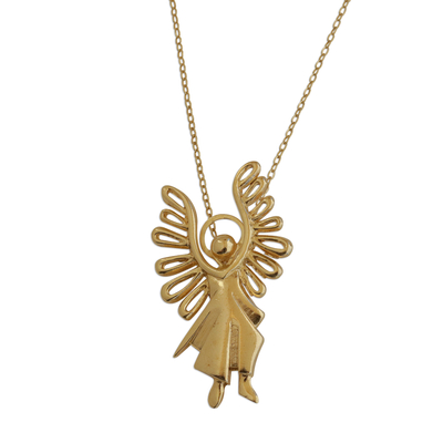 Gold plated pendant necklace, 'Michael Archangel' - Brazilian 18k Gold  Plated Angel Collection Pendant Necklace