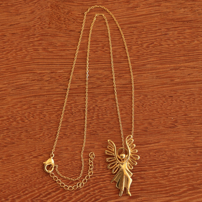 Collar colgante chapado en oro - Collar brasileño con colgante de colección de ángeles bañado en oro de 18 kilates