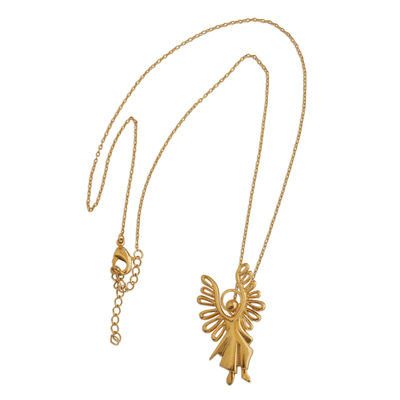 Vergoldete Anhänger-Halskette, 'Erzengel Michael - Brasilianische 18k vergoldete Engel-Kollektion Anhänger-Halskette