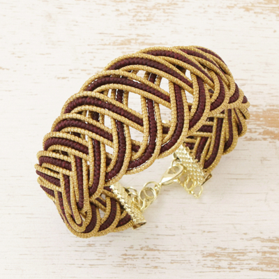 Vergoldetes goldenes Gras-Armband, 'Maroon Braid'. - Armband aus vergoldetem Messing und goldenem Gras