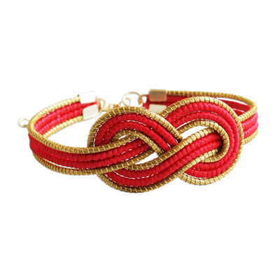 Gold plated golden grass jewelry set, 'Ever Scarlet' - Golden Grass Jewelry Set with Gold Plated Brass