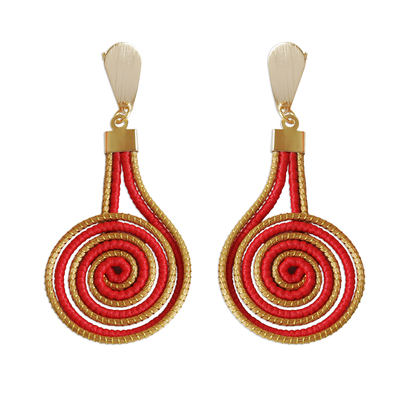 Gold plated golden grass jewelry set, 'Ever Scarlet' - Golden Grass Jewelry Set with Gold Plated Brass