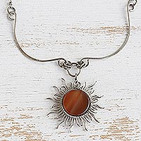 Agate pendant necklace, 'Caramel Sunrise' - Sun Themed Agate Pendant Necklace