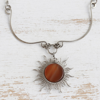 Agate pendant necklace, 'Caramel Sunrise' - Sun Themed Agate Pendant Necklace
