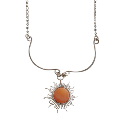 Agate pendant necklace, 'Tangerine Sunrise' - Hand Crafted Orange Agate Pendant Necklace