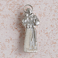 Rhodium plated sterling silver pendant, 'Saint Anthony' - Saint Anthony Brushed Rhodium Plated Pendant