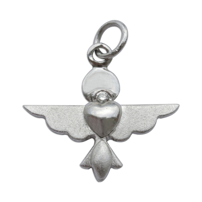 Diamond and rhodium plated sterling silver pendant, 'Holy Spirit' - Holy Spirit Rhodium Plated Pendant with Diamond