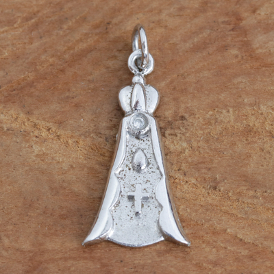 Diamond and rhodium plated sterling silver pendant, Our Lady of Fatima