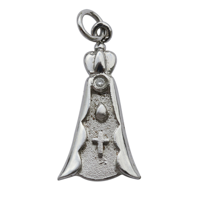 Blessed Virgin Rhodium Plated Pendant with Diamond