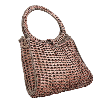 Soda pop-top handle handbag, 'Coppery Color' - Coppery Crocheted Recycled Soda Pop-Top Handbag