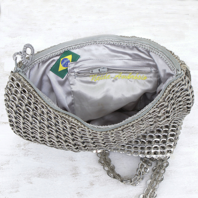 Soda pop-top backpack, 'Silvery Gleam' - Recycled Silvery Soda Pop Top Backpack Bag