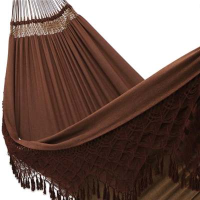 Reversible cotton hammock, 'Ipanema Earth' (double) - Reversible All Cotton Hammock in Brown (Double)