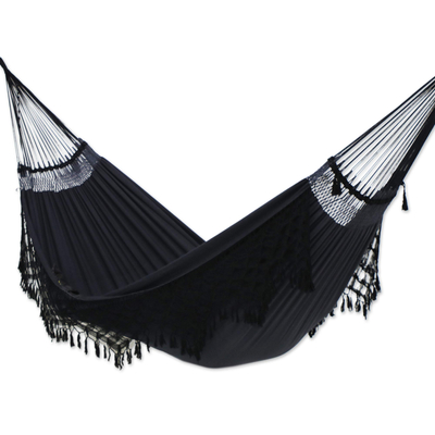 Black Cotton Double Hammock Crafted in Brazil
