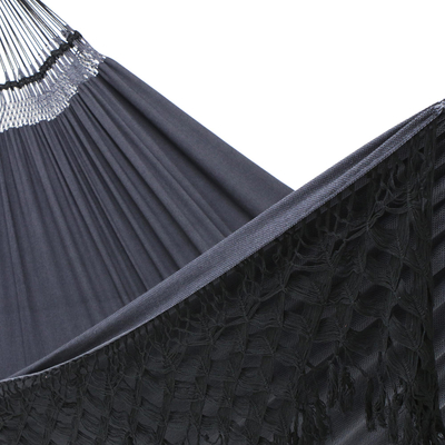 Reversible cotton hammock, 'Ipanema Midnight' (double) - Black Cotton Double Hammock Crafted in Brazil