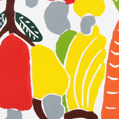 'Fruits of Brazil's Northeast' - Brazil Tropical Fruit Color Woodcut Print by J. Borges
