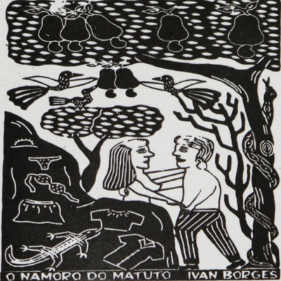 Azulejos de cerámica - Pareja de xilografías de cerámica brasileña en blanco y negro enmarcadas