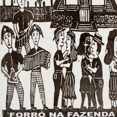 Azulejos de cerámica - Enmarcado 3 trío de grabados en madera brasileños en blanco y negro sobre cerámica