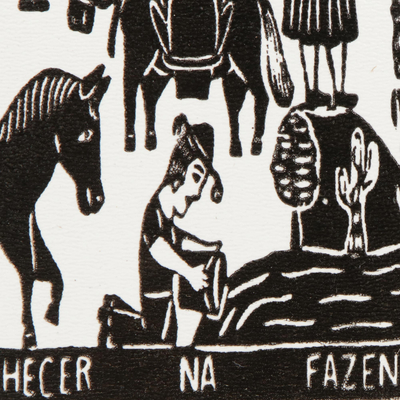Azulejos de cerámica - Enmarcado 3 trío de grabados en madera brasileños en blanco y negro sobre cerámica