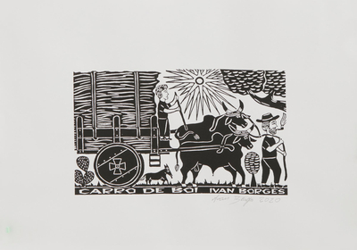 'Oxcart' - Brazilian Oxcart with Sugar Cane Woodcut Print