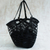 Leather shoulder bag, 'Black Sambura' (16 inch) - Expandable and Collapsible Leather Shoulder Bag (16 inch)