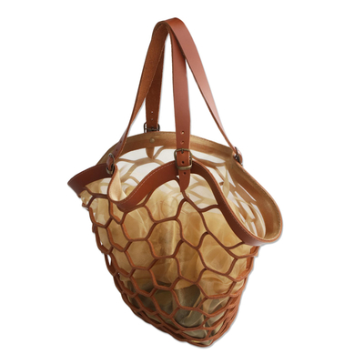 Leather shoulder bag, 'Nutmeg Sambura' (16 inch) - Nutmeg Brown Leather Shoulder Bag from Brazil (16 Inch)