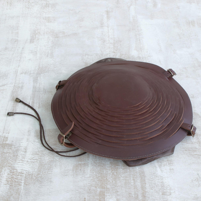 Leather shoulder bag, 'Espresso Sambura' (13 inch) - Unique Brown Leather Collapsible Shoulder bag (13 Inch)