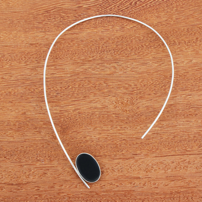 Agate collar necklace, 'Modern Drama' - Dramatic Black Agate Collar Necklace