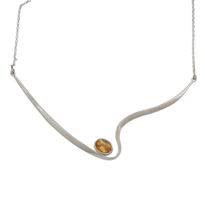 Citrine pendant necklace, 'Dramatic Flair' - Dramatic Citrine and Silver Pendant Necklace