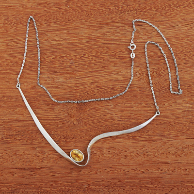 Citrine pendant necklace, 'Dramatic Flair' - Dramatic Citrine and Silver Pendant Necklace