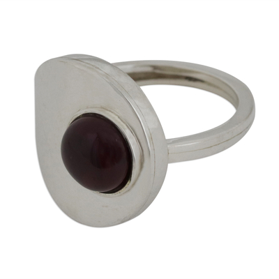 Garnet cocktail ring, 'Modernist' - Modern Garnet and Sterling Silver Ring