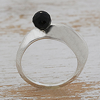Onyx cocktail ring, 'Black Beacon' - Hand Crafted Black Onyx Cocktail Ring