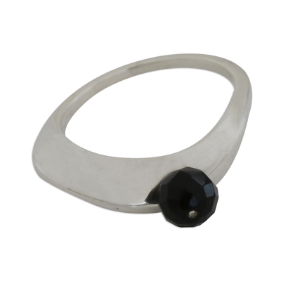 Onyx cocktail ring, 'Black Beacon' - Hand Crafted Black Onyx Cocktail Ring