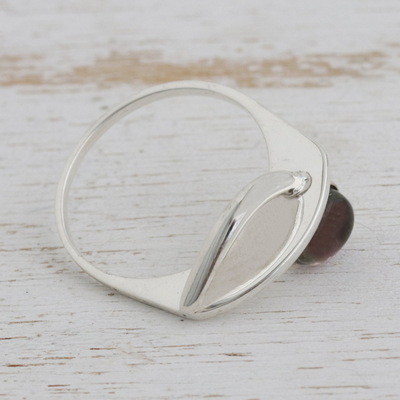 Garnet cocktail ring, 'Horizon's Edge' - Modern Garnet and Sterling Silver Ring