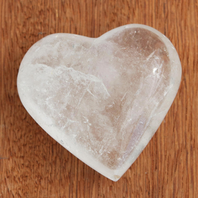 Quartz sculpture, 'Balanced Heart' - Clear Crystal Quartz Heart Sculpture