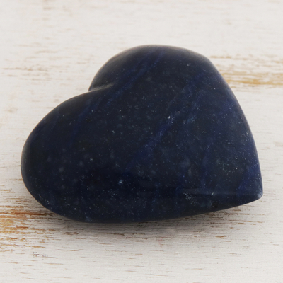 Quartz sculpture, 'Fearless Heart' - Deep Blue Hand Carved Heart Quartz Sculpture