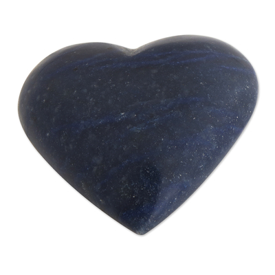 Quartz sculpture, 'Fearless Heart' - Deep Blue Hand Carved Heart Quartz Sculpture