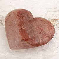 Quartz sculpture, 'Fiery Heart' - Red Hematoid Quartz Heart Sculpture from Brazil