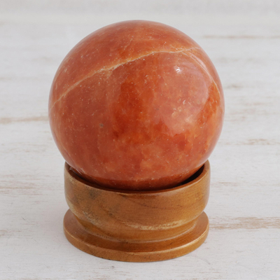 bola de calcita - Escultura de bola de cristal de calcita naranja pequeña brasileña