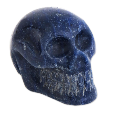 Brazilian Petite Blue Quartz Skull Sculpture