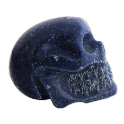 Quartz figurine, 'Blue Skull' - Brazilian Petite Blue Quartz Skull Sculpture