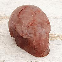 Hematoide quartz figurine, 'Vermilion Skull' - Brazilian Vermilion Hematoide Quartz Skull Sculpture