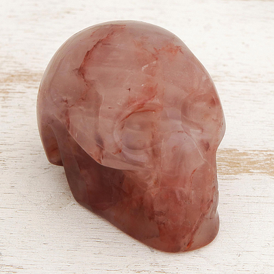 Figura de cuarzo hematoide - Escultura de cráneo de cuarzo hematoide bermellón brasileño